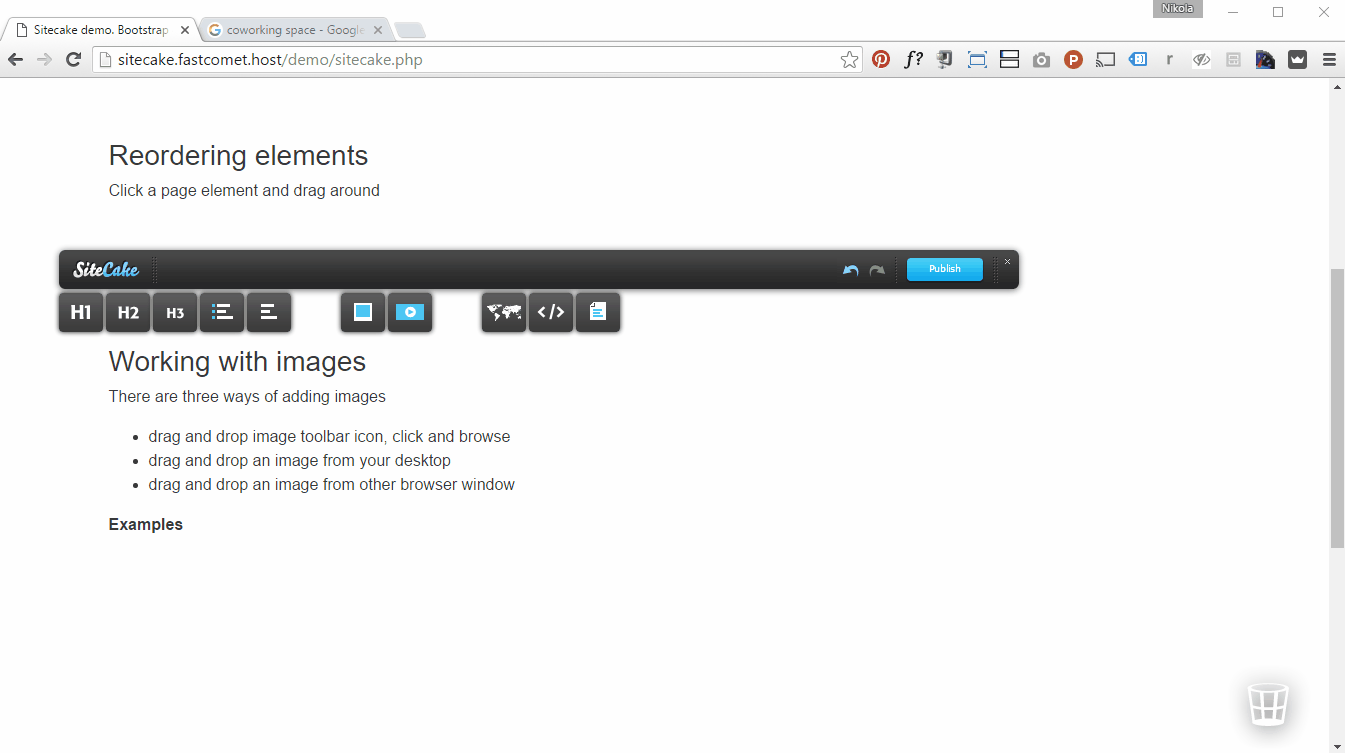 Dragging an image from another browser tab onto the page in Sitecake